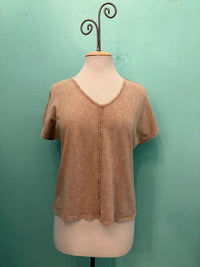 V-NECK SEAM CAP SLEEVE TEE-MINERAL OAT-COTTON LANI