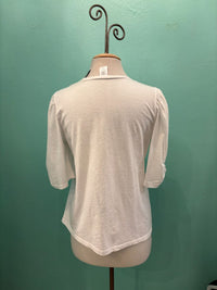 V-NECK PUFF SLEEVE TEE-WHITE-COTTON LANI