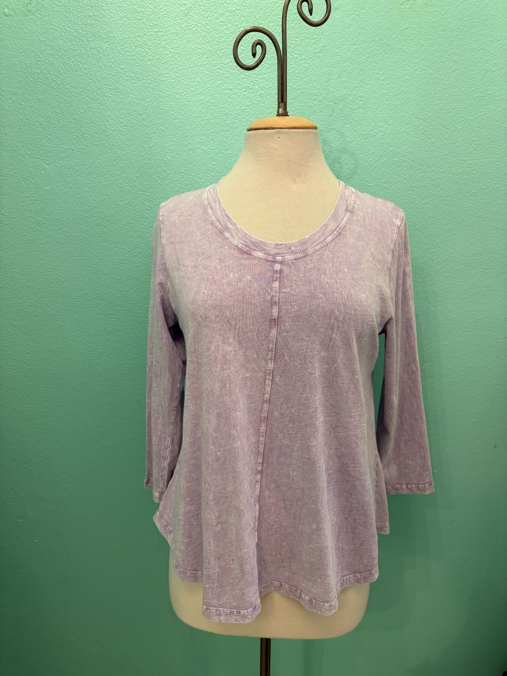SWING CREW NECK 3/4 SLEEVE TEE-MINERAL LILAC-COTTON LANI