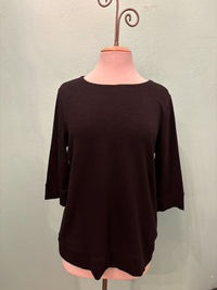 BOATNECK 3/4 SLEEVE TEE-BLACK-RENUAR