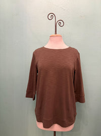 BOATNECK 3/4 SLEEVE TEE-KHAKI-RENUAR