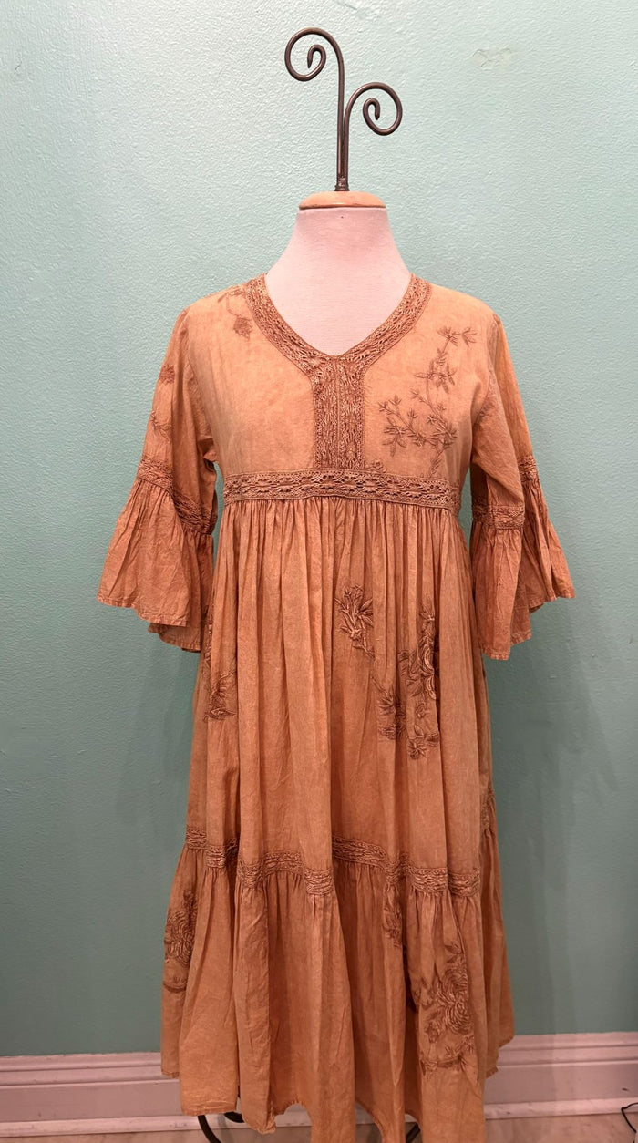 EMBROIDERED TIER MIDI DRESS-NATURAL-PAPER LACE