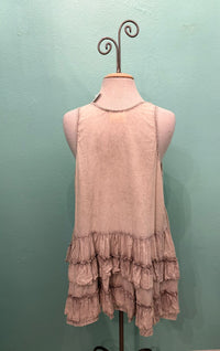 SLEEVELESS TOP W/CROCHET & EMBROIDERY-TEA DYE-PAPER LACE