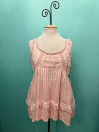 STRAPPY TANK WITH RUFFLES AND LACE-PINK-PAPER LACE