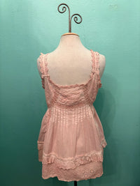 STRAPPY TANK WITH RUFFLES AND LACE-PINK-PAPER LACE