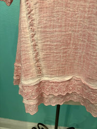 BOXY GAUZE TOP W/LACE DETAIL-PINK-PAPER LACE