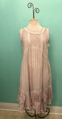 VINTAGE SLEEVELESS DRESS W/LACE-LILAC-PAPER LACE