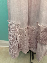 VINTAGE SLEEVELESS DRESS W/LACE-LILAC-PAPER LACE