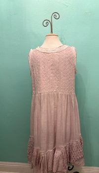 VINTAGE SLEEVELESS DRESS W/LACE-LILAC-PAPER LACE