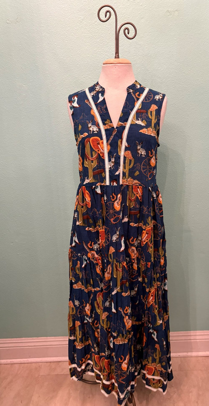 PRAIRIE SLEEVELESS MIDI DRESS-NAVY-LULA LIFE