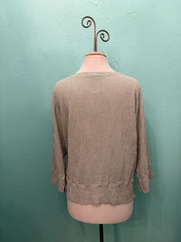 CHECK V-NECK W/VENT 3/4 SLV-BALSAM GREEN-CUT LOOSE