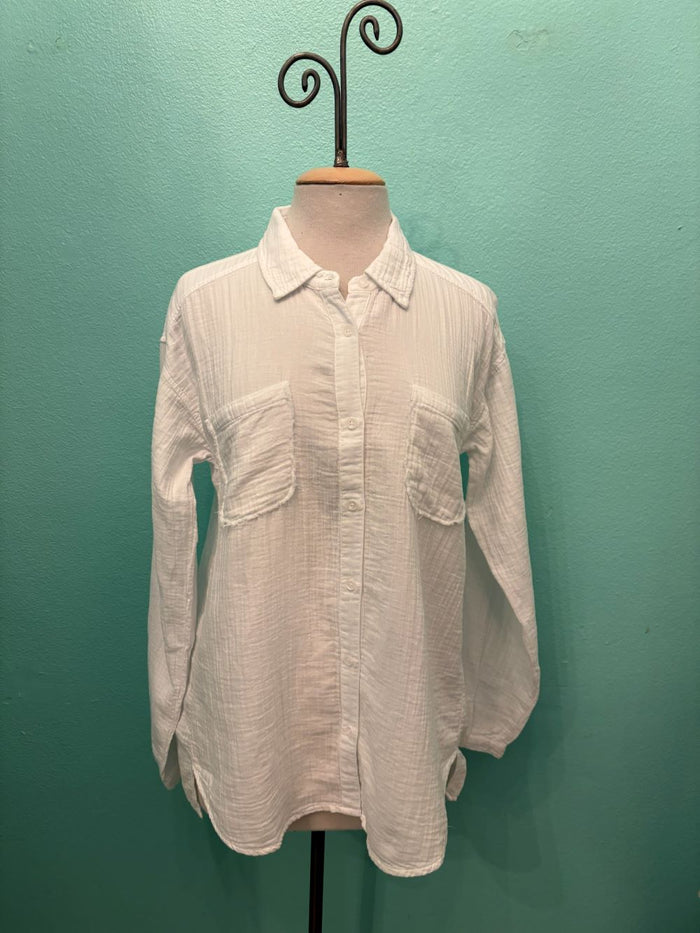 L/S GAUZE BUTTON UP SHIRT-WHITE-MODODOC