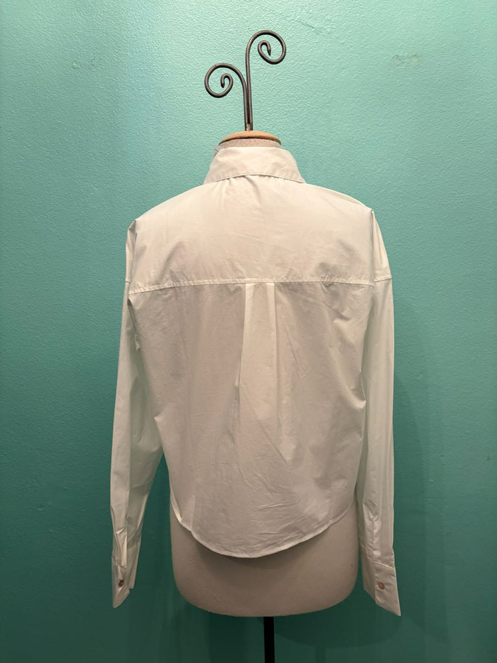 L/S CROP BUTTON UP SHIRT-OFF WHITE-MODODOC