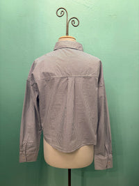 L/S CROP BUTTON UP SHIRT-WHT/DENIM STRIPE-MODODOC