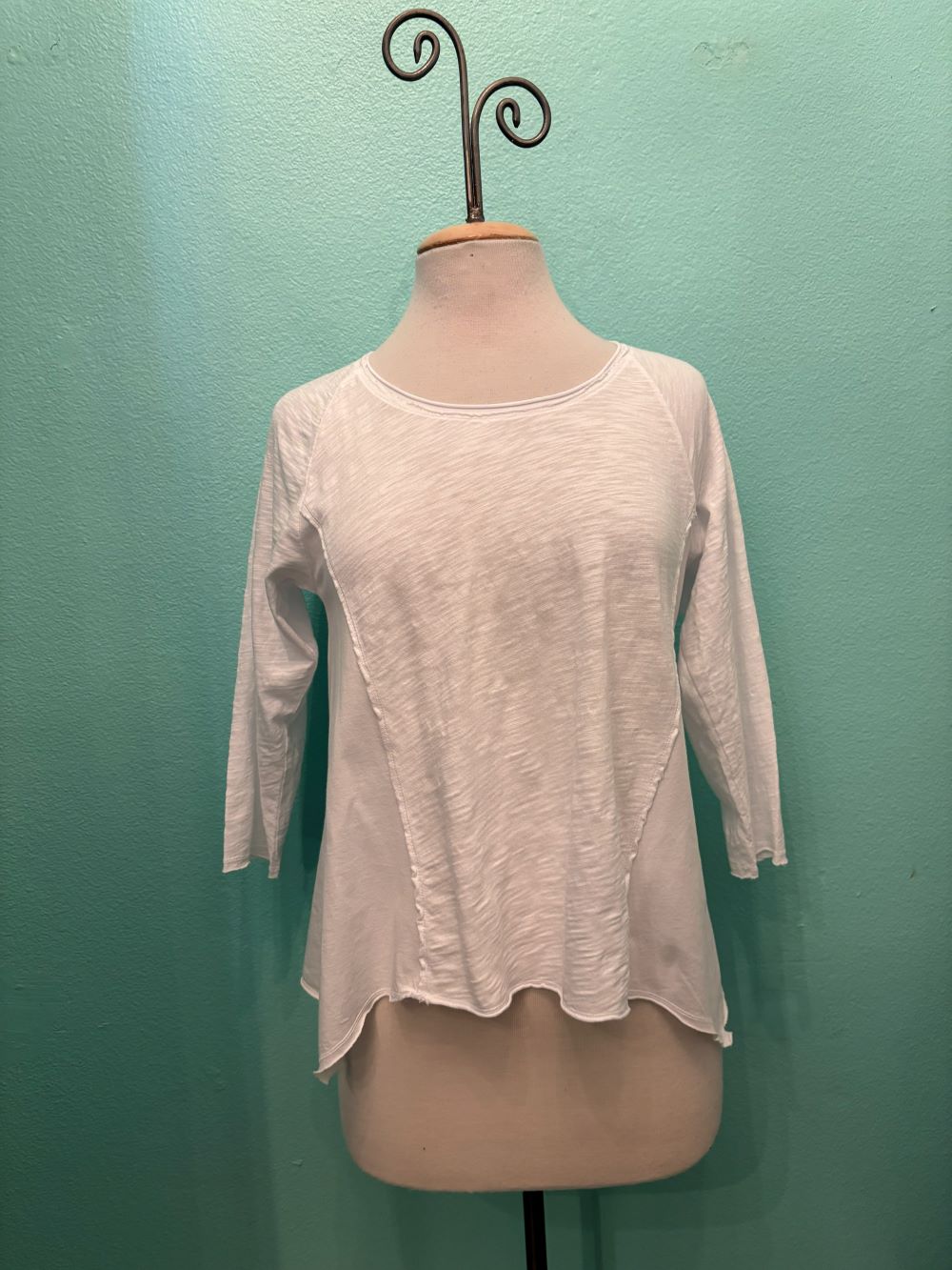 3/4 SLEEVE SCOOP NECK TEE-WHITE-MODODOC