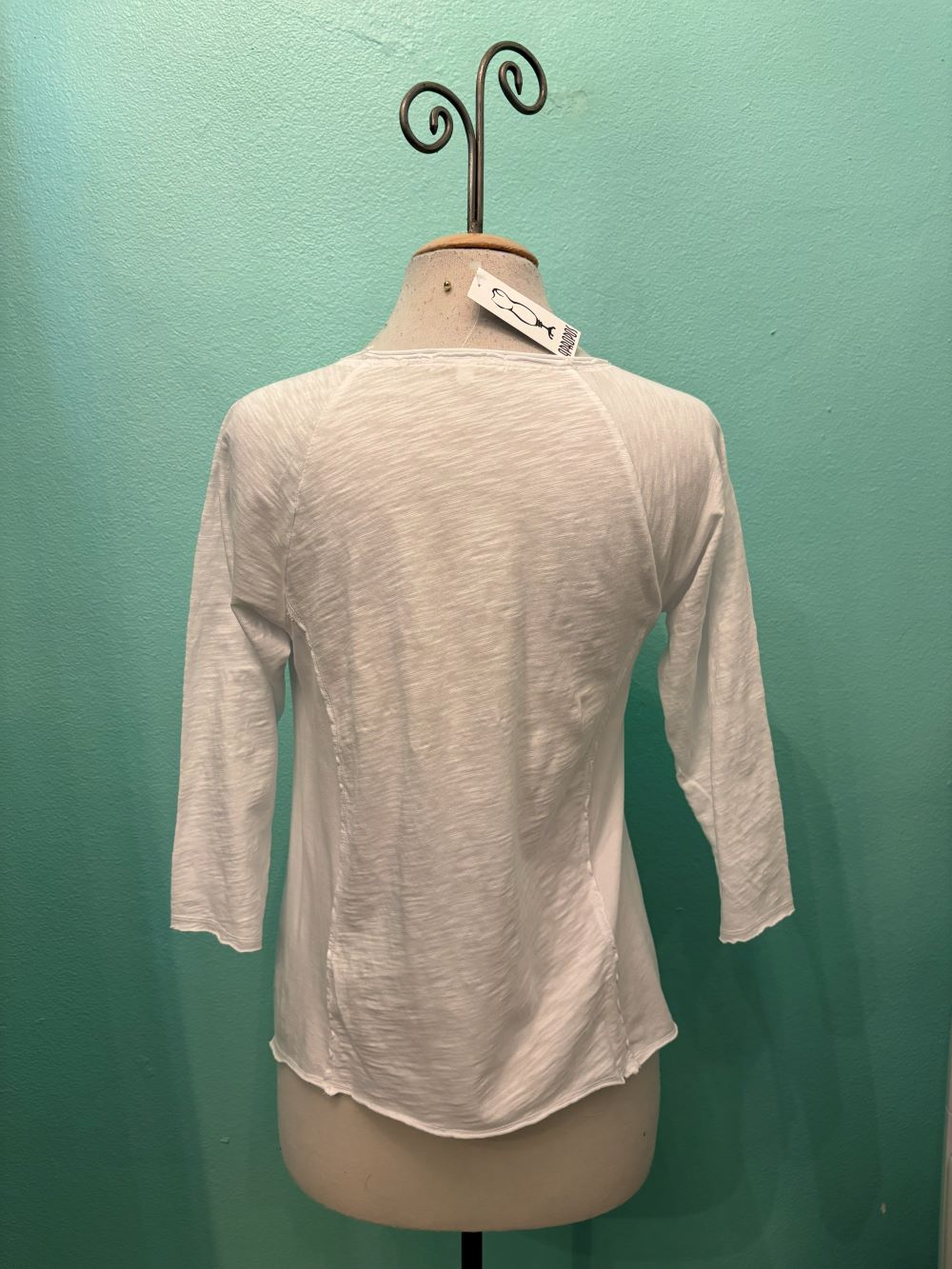 3/4 SLEEVE SCOOP NECK TEE-WHITE-MODODOC