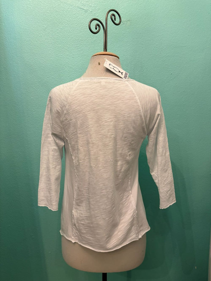 3/4 SLEEVE SCOOP NECK TEE-WHITE-MODODOC