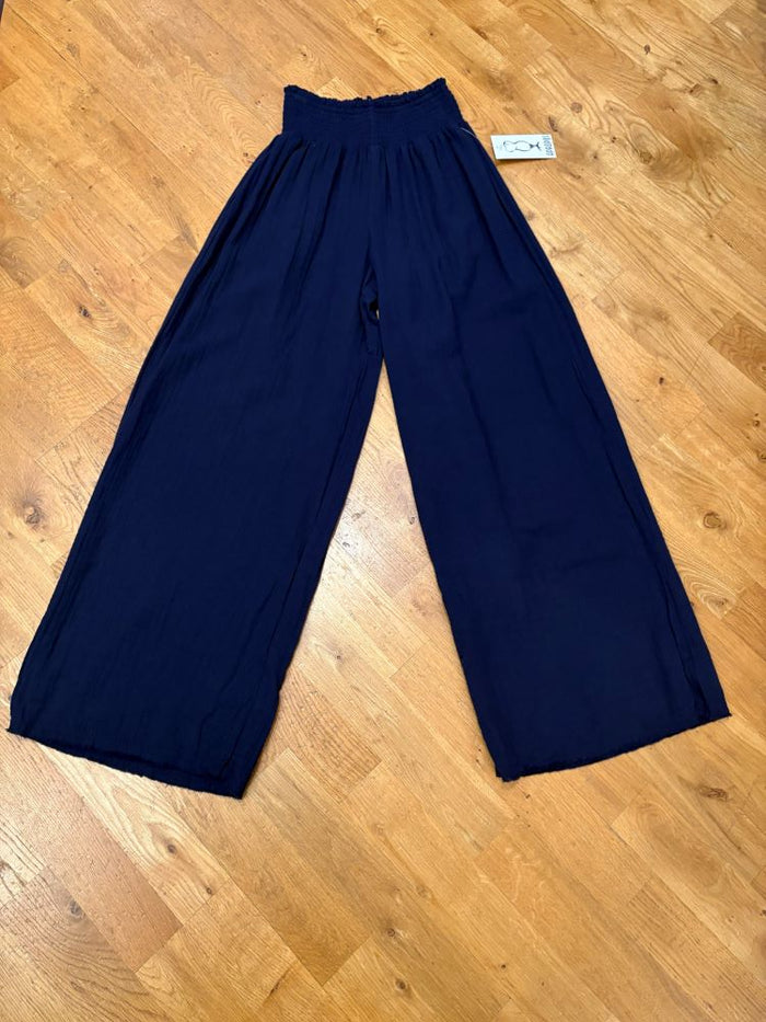 SMOCKED WAIST ANKLE PANT-VIBRANT NAVY-MODODOC