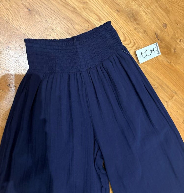 SMOCKED WAIST ANKLE PANT-VIBRANT NAVY-MODODOC