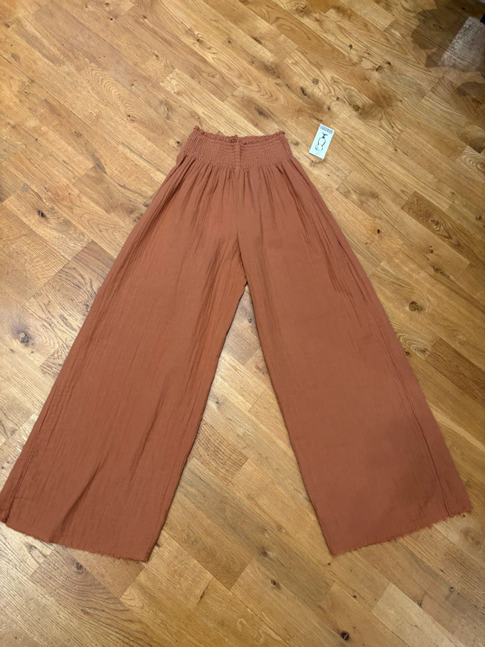 SMOCKED WAIST ANKLE PANT-HONEY GLAZE-MODODOC