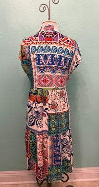 THE JANIE FAV TIER TEA V-NECK DRESS-ARMERIA SCARF PRINT-JOHNNY WAS