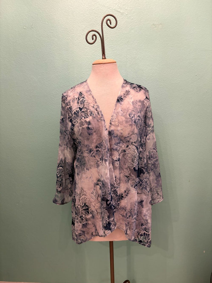 BLUE FLORAL BURNOUT SWING JACKET- ARIS A