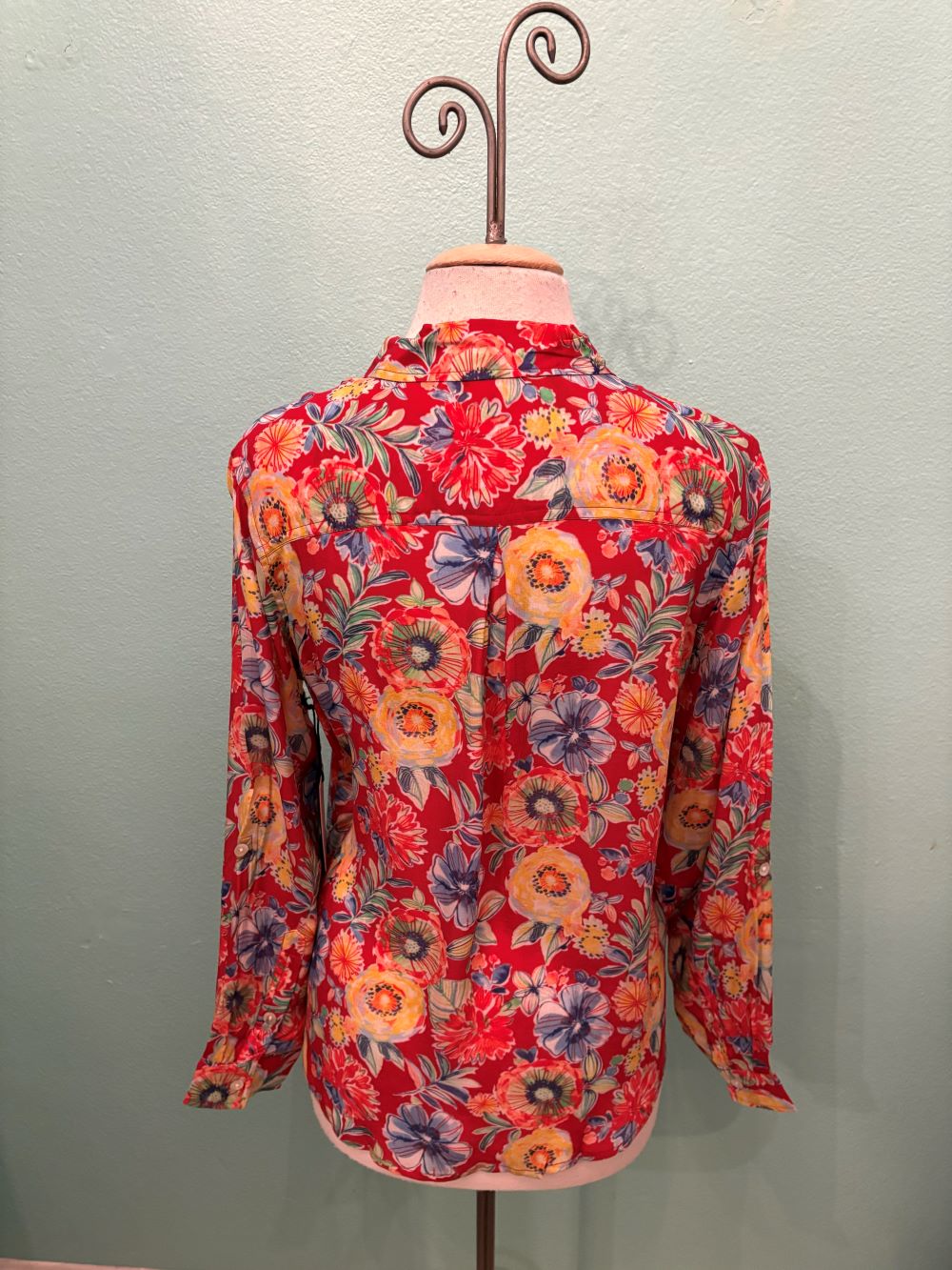 RED HAWAIIAN PRINT BUTTONDOWN BLOUSE-APNY