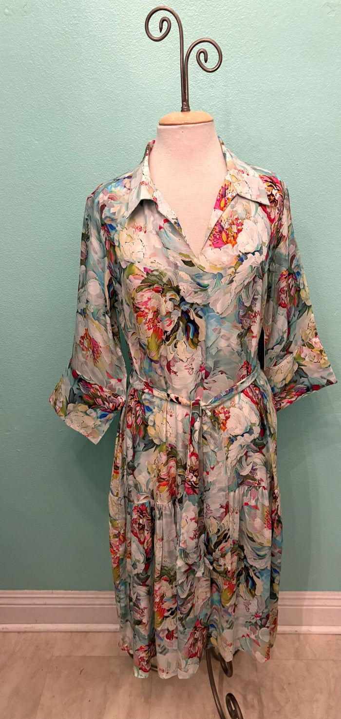 HALF PLACKET DRESS W/BELT-APNY