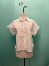 HALF SLEEVE BUTTON FRONT TOP-WHITE-MODODOC