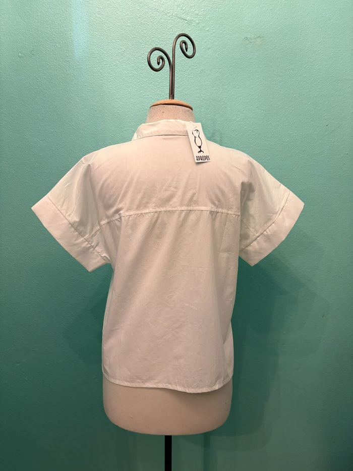 HALF SLEEVE BUTTON FRONT TOP-WHITE-MODODOC