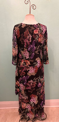 3/4 SLEEVE V-NECK FLORAL DRESS-ARIS A