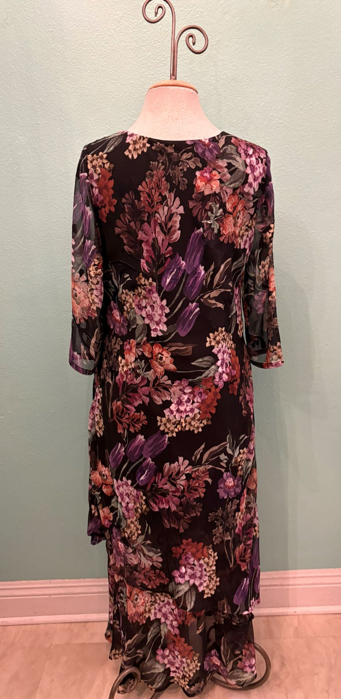 3/4 SLEEVE V-NECK FLORAL DRESS-ARIS A