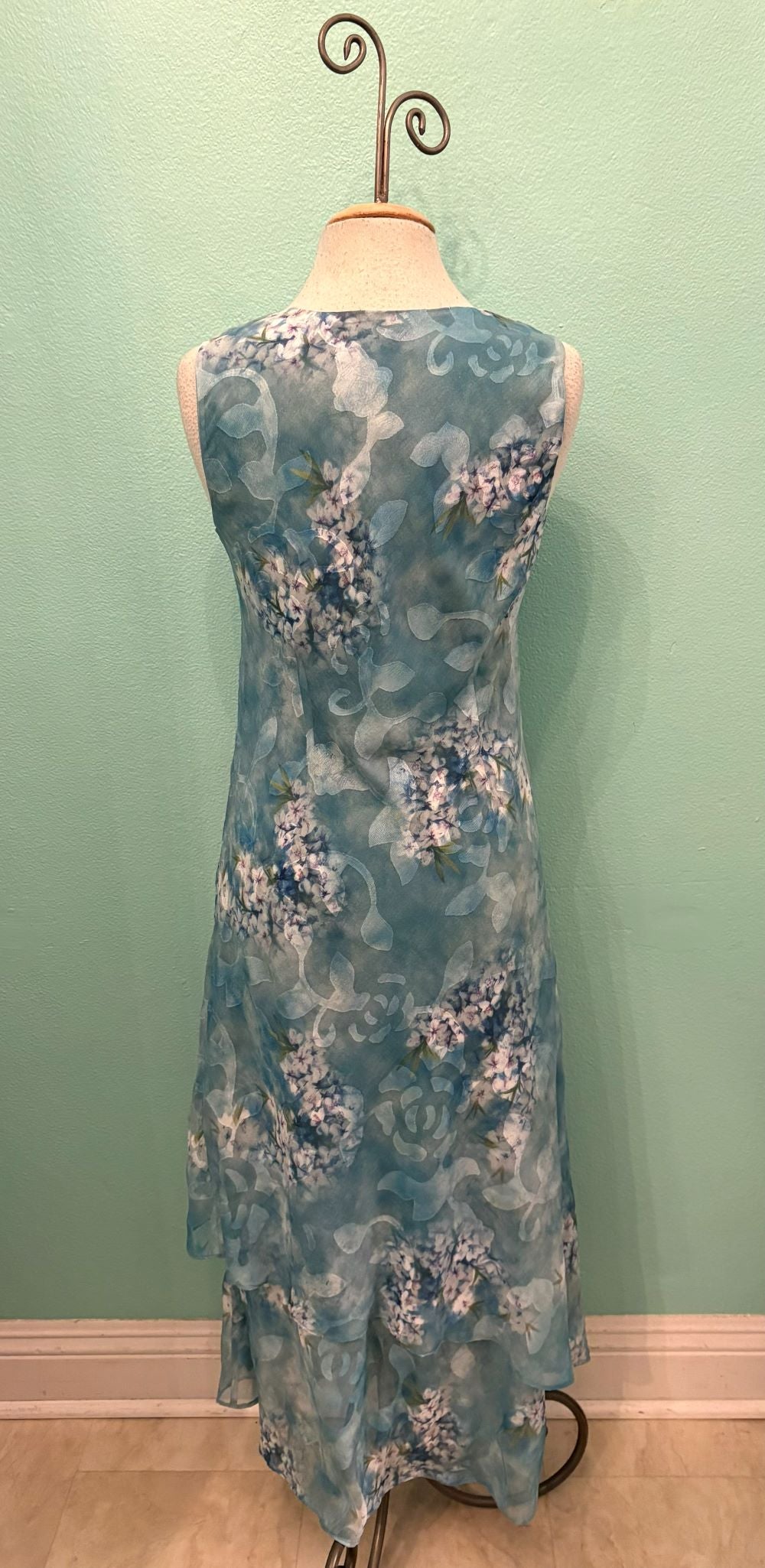 AQUA BLUE V-NECK FLORAL DRESS-ARIS A