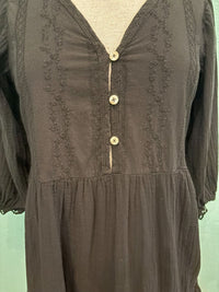 3/4 SLEEVE BOHO TIERED DRESS-BLACK-MODODOC