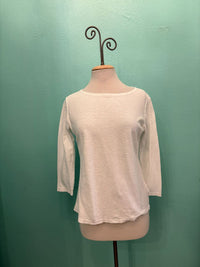 3/4 SLEEVE BOATNECK TEE-WHITE-CUT LOOSE