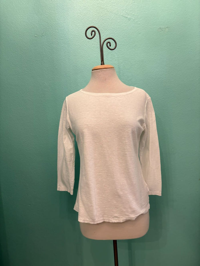 3/4 SLEEVE BOATNECK TEE-WHITE-CUT LOOSE