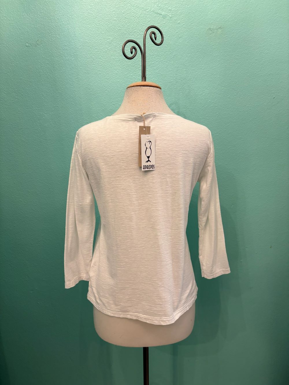 3/4 SLEEVE BOATNECK TEE-WHITE-CUT LOOSE