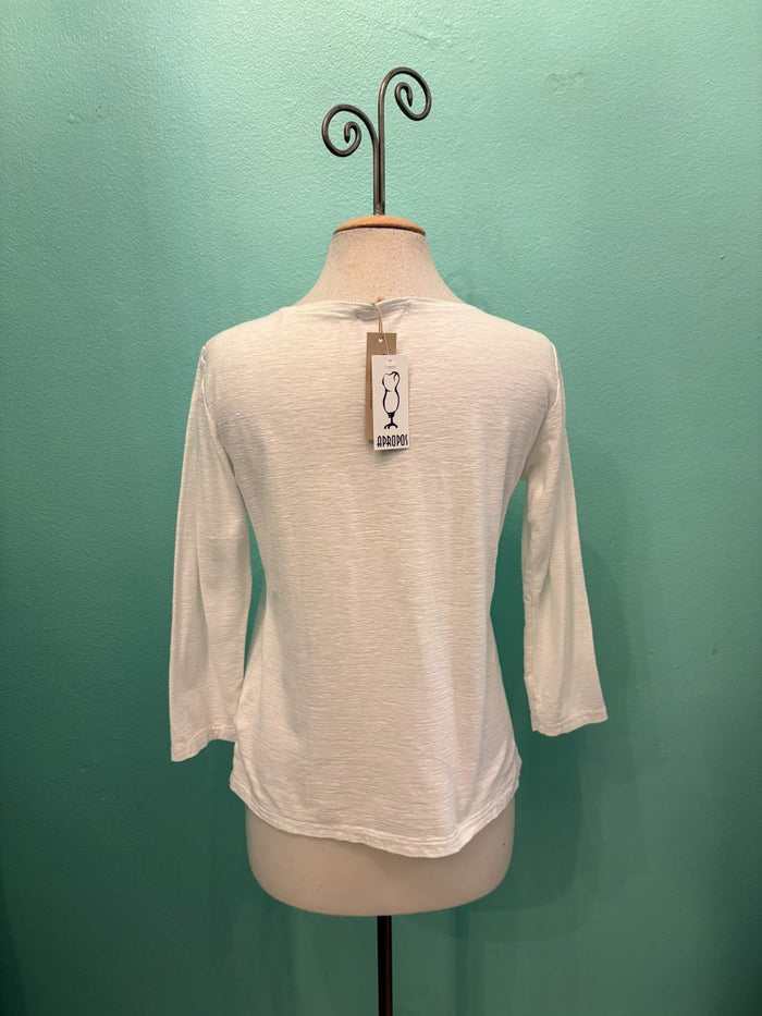 3/4 SLEEVE BOATNECK TEE-WHITE-CUT LOOSE