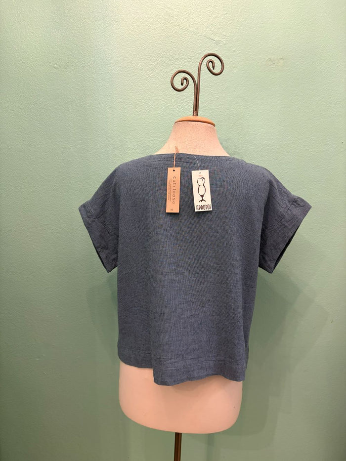S/S CROSSHATCH CROP TOP-FORGET-ME-NOT-CUT LOOSE