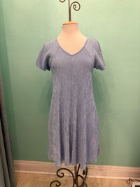 CRINKLE CHECK V-NECK SWING DRESS-FORGET-ME-NOT-CUT LOOSE