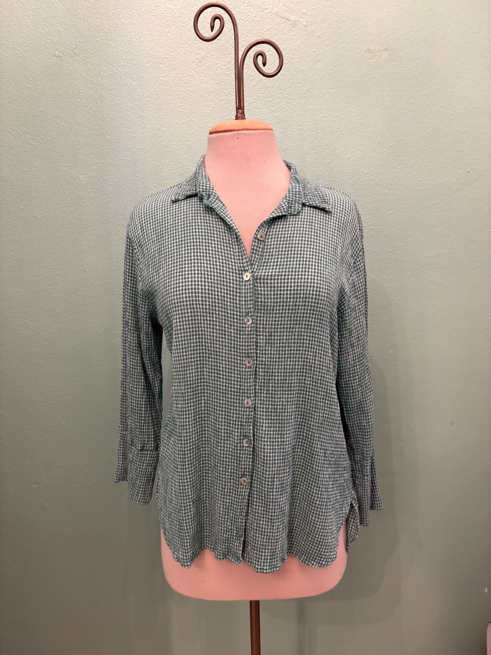 EASY CROP SHIRT CRINKLE CHECK-RIVIERA-CUT LOOSE