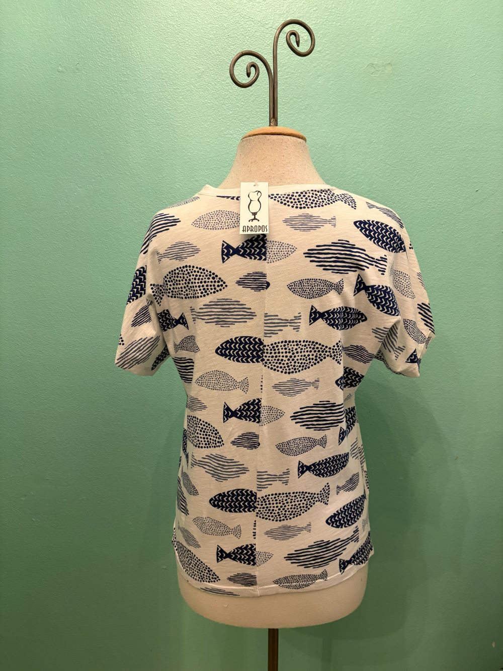 S/S FISH PATCH PRINT-WHITE-COTTON LANI
