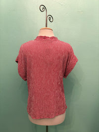 CHECK SHORT SLV COWL TOP-CHERRY-CUT LOOSE