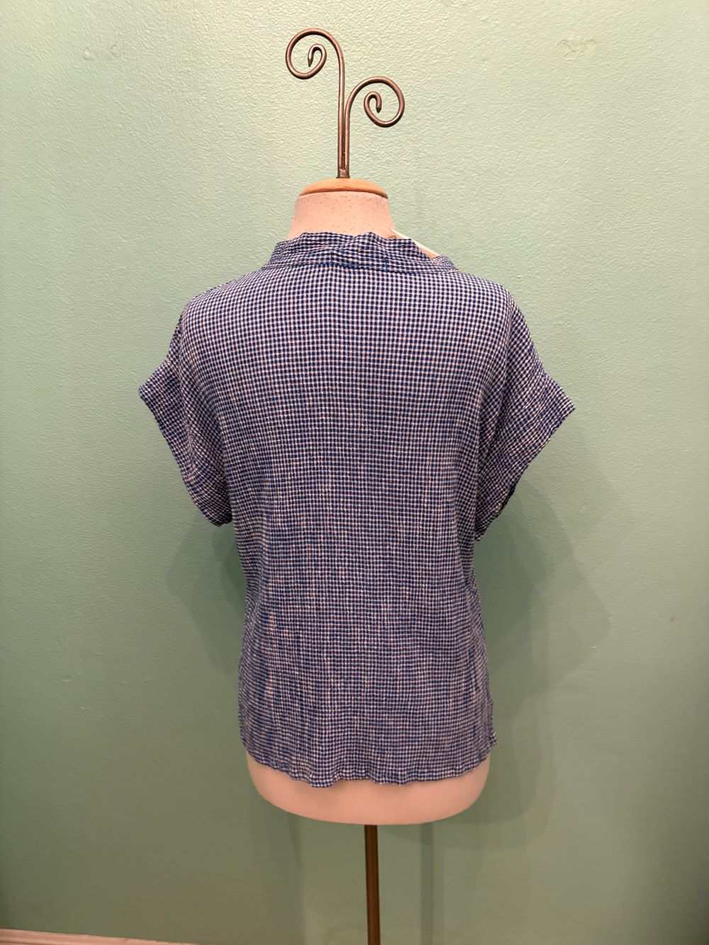 CHECK SHORT SLV COWL TOP-VIVID BLUE-CUT LOOSE