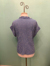 CHECK SHORT SLV COWL TOP-VIVID BLUE-CUT LOOSE
