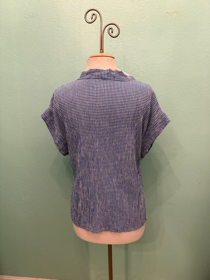 CHECK SHORT SLV COWL TOP-VIVID BLUE-CUT LOOSE