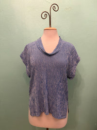 CHECK SHORT SLV COWL TOP-VIVID BLUE-CUT LOOSE