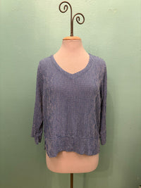 CHECK V-NECK W/VENT 3/4 SLV-VIVID BLUE-CUT LOOSE