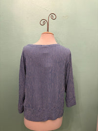 CHECK V-NECK W/VENT 3/4 SLV-VIVID BLUE-CUT LOOSE