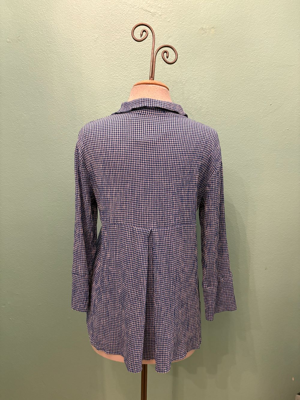 EASY CROP SHIRT CRINKLE CHECK-VIVID BLUE-CUT LOOSE